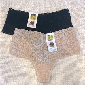 Hanky Panky Lace Retro Thong Duo - Black and Tan